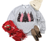 Festive Simplicity: Black & Pink Christmas Trees Crewneck