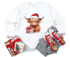 Festive Highland Charm: Cute Brown Cow Christmas Crewneck