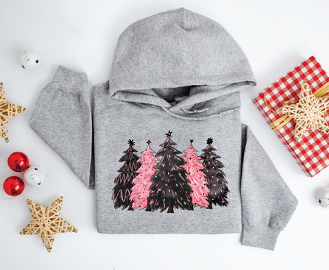 Festive Simplicity: Black & Pink Christmas Trees Hoodie