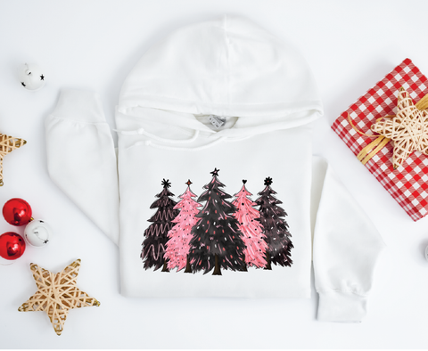 Festive Simplicity: Black & Pink Christmas Trees Hoodie