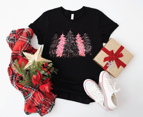Festive Simplicity: Black & Pink Christmas Trees Softstyle Shirt