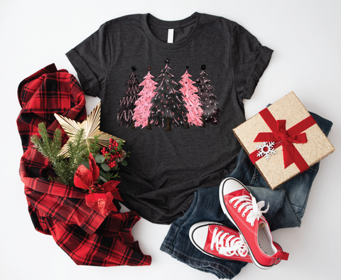 Festive Simplicity: Black & Pink Christmas Trees Softstyle Shirt