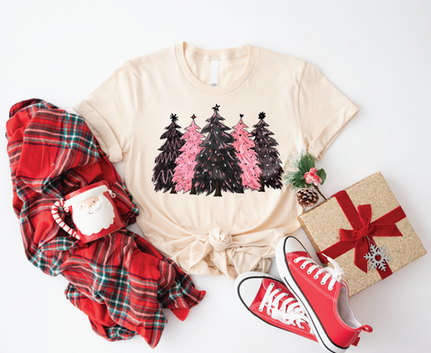Festive Simplicity: Black & Pink Christmas Trees Softstyle Shirt