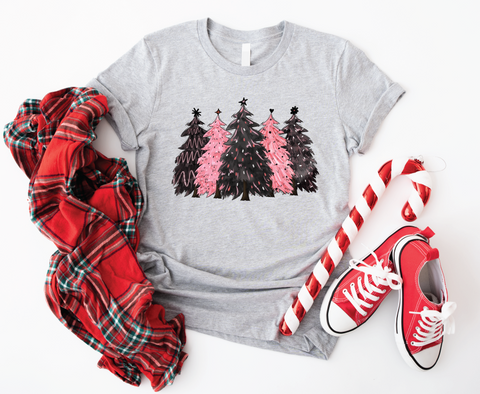 Festive Simplicity: Black & Pink Christmas Trees Softstyle Shirt