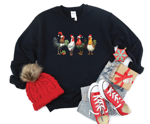 Country Christmas Clucker: Festive Chicken Crewneck