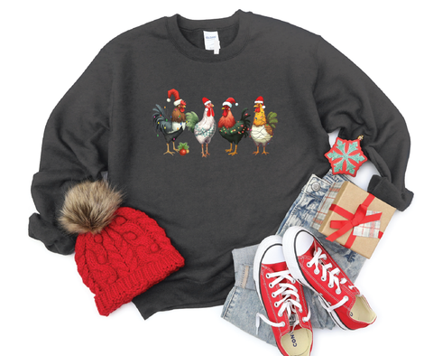 Country Christmas Clucker: Festive Chicken Crewneck