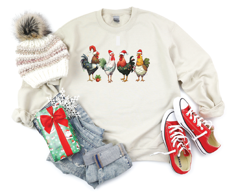 Country Christmas Clucker: Festive Chicken Crewneck