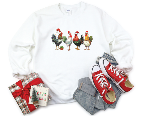 Country Christmas Clucker: Festive Chicken Crewneck