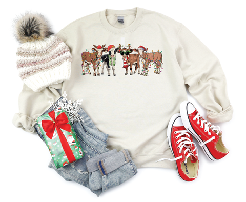 Country Christmas Cattle: Festive Cows Crewneck