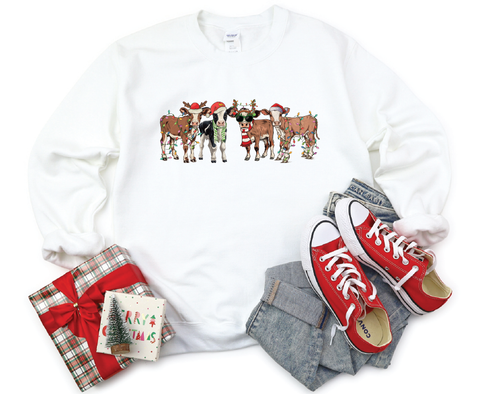 Country Christmas Cattle: Festive Cows Crewneck