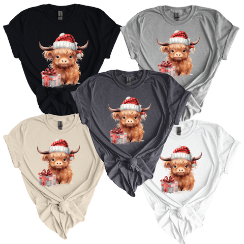 Festive Highland Cow Cheer: Christmas Themed Softstyle Shirt with Highland Cow