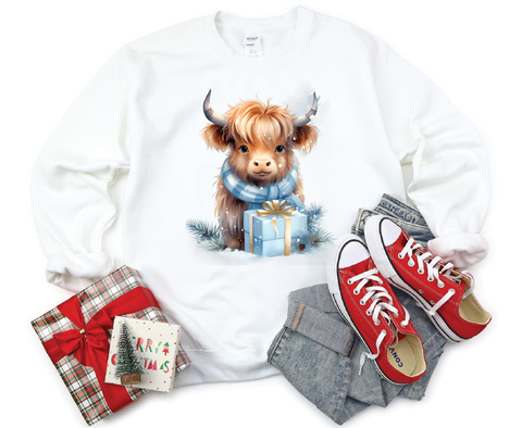 Highland Holiday Cheer: Cute Christmas Cow Crewneck