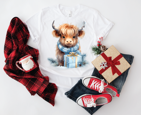 Highland Holiday Cheer: Cute Christmas Cow Softstyle Shirt