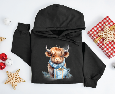 Highland Holiday Cheer: Cute Christmas Cow Hoodie