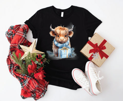 Highland Holiday Cheer: Cute Christmas Cow Softstyle Shirt