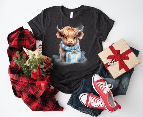 Highland Holiday Cheer: Cute Christmas Cow Softstyle Shirt
