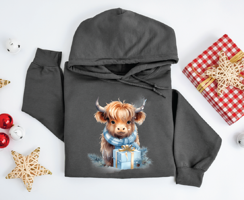 Highland Holiday Cheer: Cute Christmas Cow Hoodie