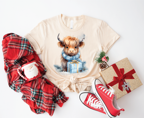 Highland Holiday Cheer: Cute Christmas Cow Softstyle Shirt