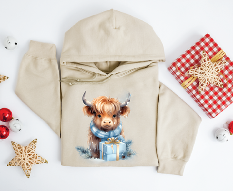 Highland Holiday Cheer: Cute Christmas Cow Hoodie