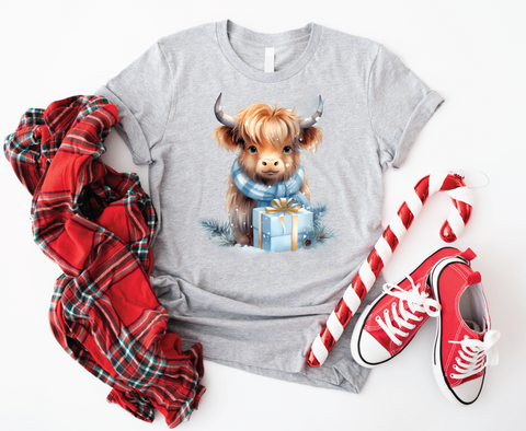 Highland Holiday Cheer: Cute Christmas Cow Softstyle Shirt