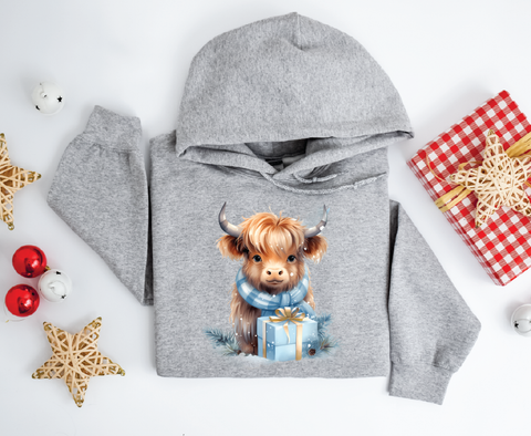 Highland Holiday Cheer: Cute Christmas Cow Hoodie