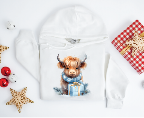 Highland Holiday Cheer: Cute Christmas Cow Hoodie