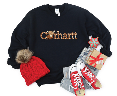 Carhartt Cow crewneck showcasing a blend of rugged durability and cozy comfort, perfect for casual outings or outdoor adventures.