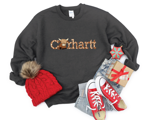 Carhartt Cow crewneck showcasing a blend of rugged durability and cozy comfort, perfect for casual outings or outdoor adventures.