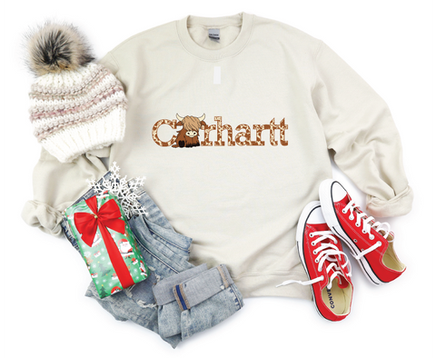 Carhartt Cow crewneck showcasing a blend of rugged durability and cozy comfort, perfect for casual outings or outdoor adventures.