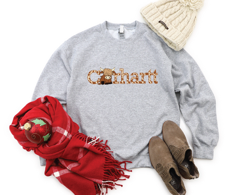 Bovine Bluster: Carhartt Cow Crewneck Brown