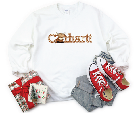 Carhartt Cow crewneck showcasing a blend of rugged durability and cozy comfort, perfect for casual outings or outdoor adventures.