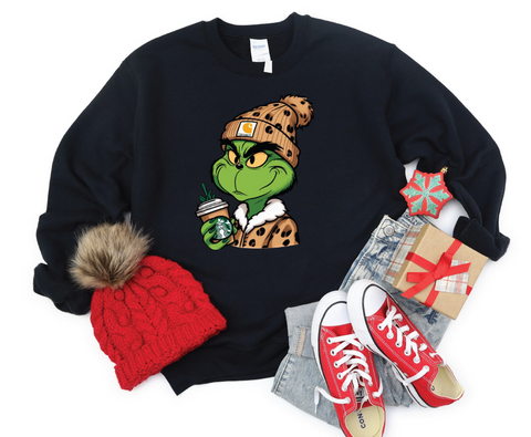 Grinchbucks Glam: Sips and Sneers Crewneck