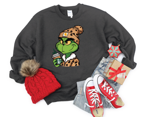 Grinchbucks Glam: Sips and Sneers Crewneck