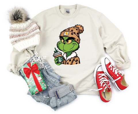 Grinchbucks Glam: Sips and Sneers Crewneck