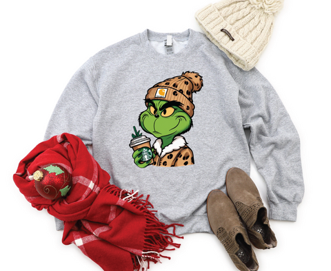 Grinchbucks Glam: Sips and Sneers Crewneck