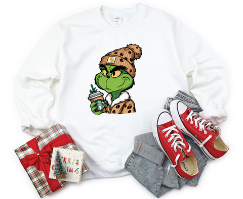 Grinchbucks Glam: Sips and Sneers Crewneck