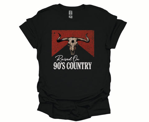 Raised On 90’s Country Tee – Vintage Western Cow Skull Graphic Shirt