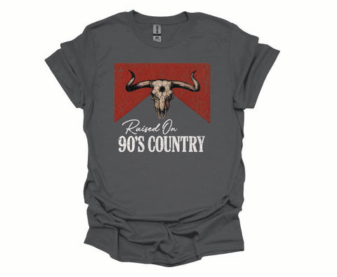 Raised On 90’s Country Tee – Vintage Western Cow Skull Graphic Shirt