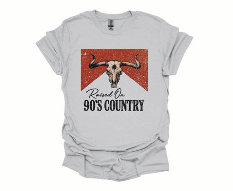Raised On 90’s Country Tee – Vintage Western Cow Skull Graphic Shirt