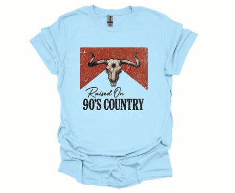 Raised On 90’s Country Tee – Vintage Western Cow Skull Graphic Shirt