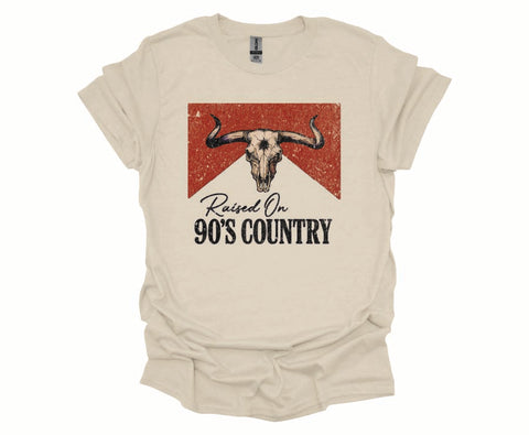 Raised On 90’s Country Tee – Vintage Western Cow Skull Graphic Shirt