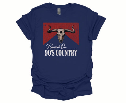 Raised On 90’s Country Tee – Vintage Western Cow Skull Graphic Shirt