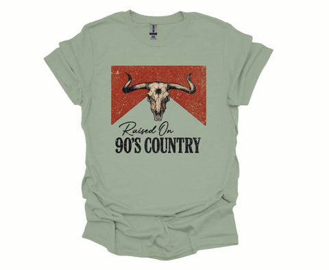 Raised On 90’s Country Tee – Vintage Western Cow Skull Graphic Shirt