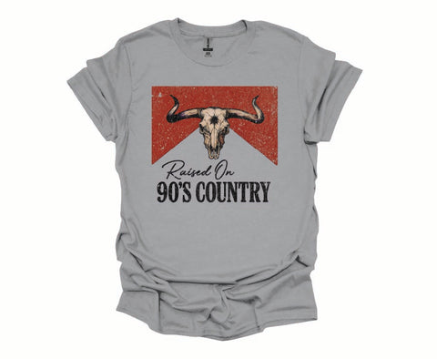 Raised On 90’s Country Tee – Vintage Western Cow Skull Graphic Shirt