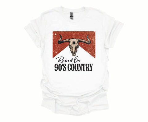 Raised On 90’s Country Tee – Vintage Western Cow Skull Graphic Shirt