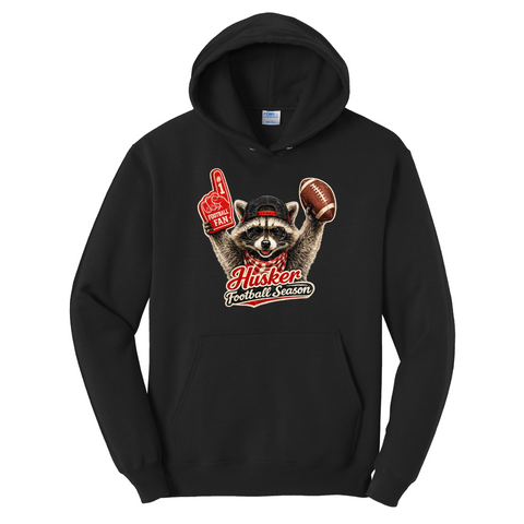 Nebraska Football Season Raccoon Hoodie | Cozy Game Day Pullover | Football Fan Sweatshirt