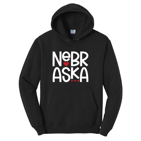 Nebraska Heart Hoodie | Minimal Nebraska State Sweatshirt