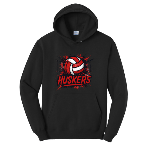 Huskers Splatter Volleyball Hoodie | Nebraska Game Day Sweatshirt