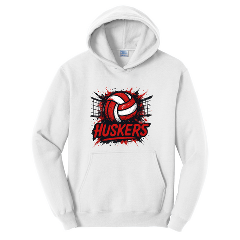 Huskers Splatter Volleyball Hoodie | Nebraska Game Day Sweatshirt