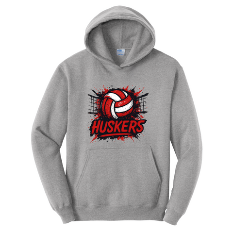 Huskers Splatter Volleyball Hoodie | Nebraska Game Day Sweatshirt